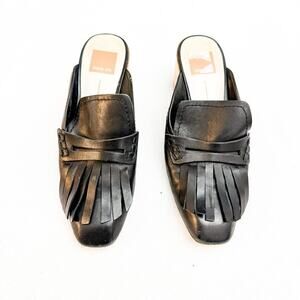 Dolce Vita Katina Leather Mule Black Fringe Accent Size 6.5